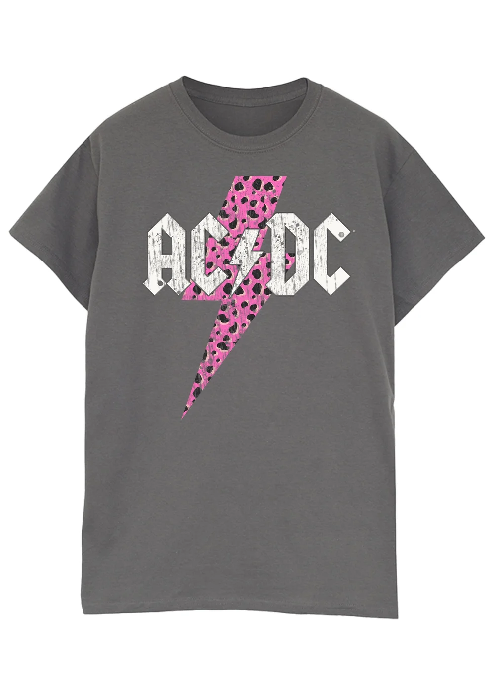 Spiral Galaxy ACDC Leopard Lightning Bolt Charcoal Boyfriend Fit Graphic Music T-Shirt - 3XL Image 1