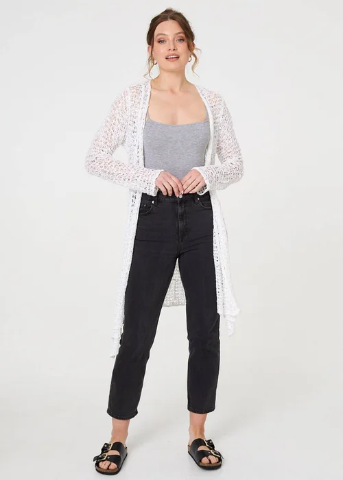 Izabel London White Crochet Knit Longline Waterfall Cardigan - One Size Image 4
