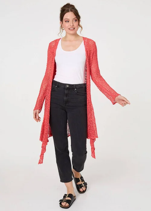 Izabel London Coral Crochet Knit Longline Waterfall Cardigan - One Size Image 4