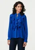 Izabel London Blue Ruffled Long Sleeve Semi Sheer Blouse - 14 Image 1