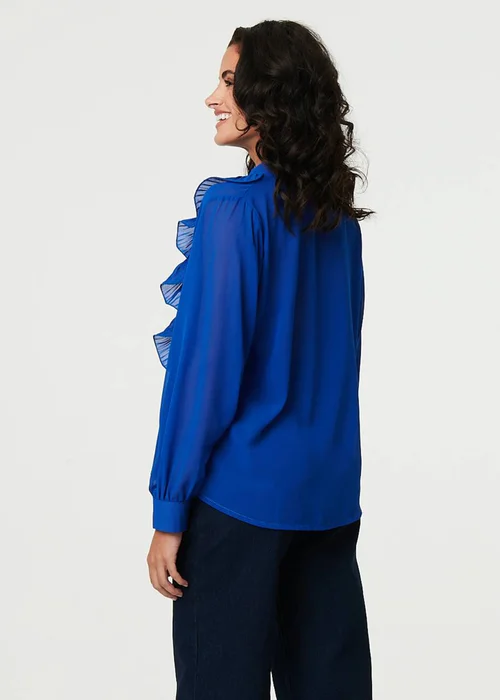 Izabel London Blue Ruffled Long Sleeve Semi Sheer Blouse - 14 Image 2