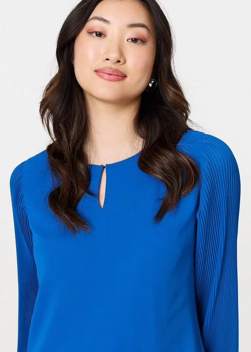 Izabel London Blue Keyhole Cut-Out Neck Long Sleeve Blouse - 8 Image 3