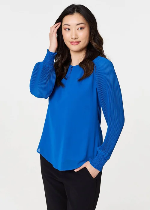 Izabel London Blue Keyhole Cut-Out Neck Long Sleeve Blouse - 8 Image 1