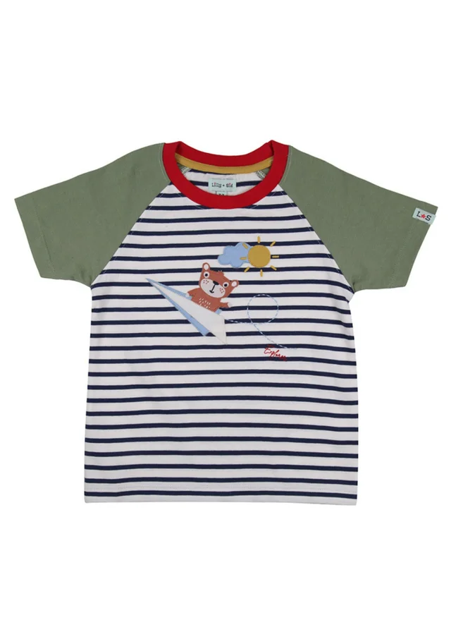 Lilly & Sid Organic Cotton Multicoloured Sid On Plane Applique Top (0-8 Years)