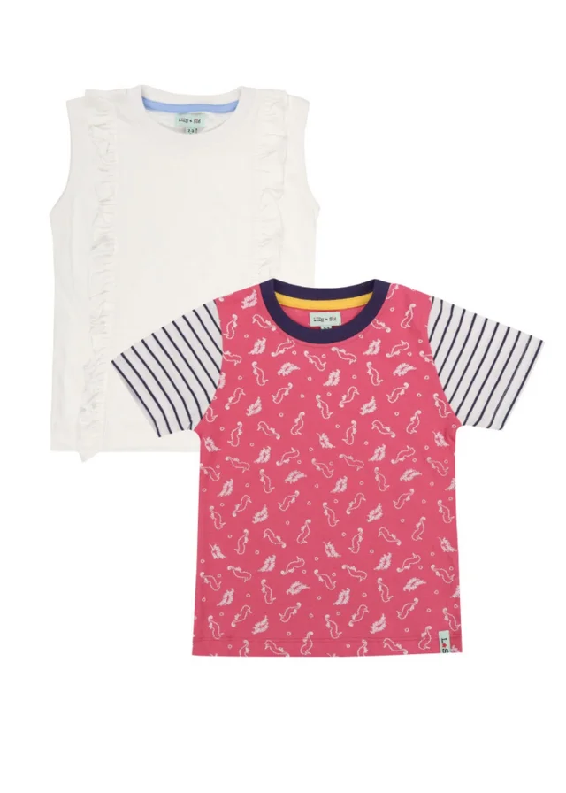 Lilly & Sid Multicoloured Seahorse Print & Plain Top 2 pack (0-8 Years)