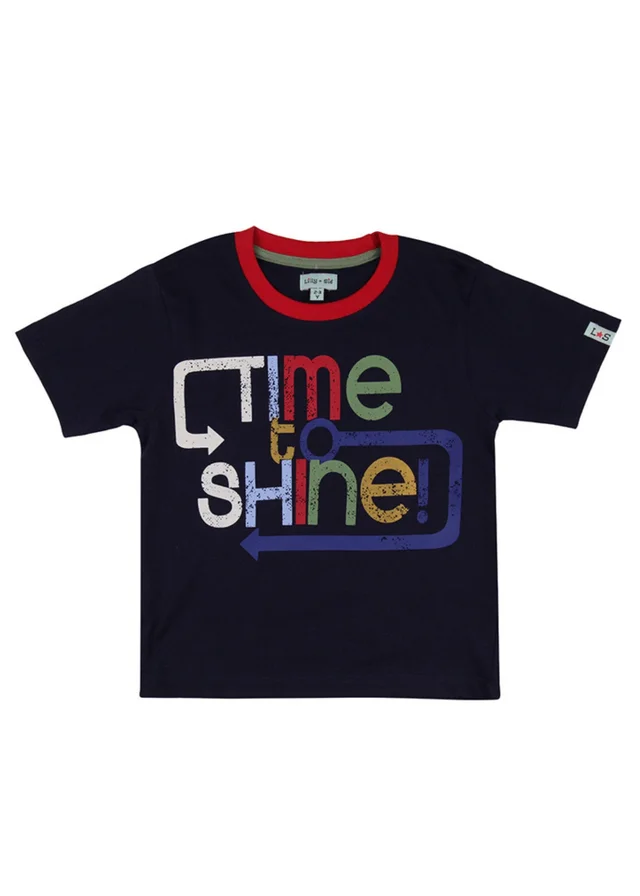 Lilly & Sid Organic Cotton Navy Time To Shine Slogan Print Top (0-8 Years)