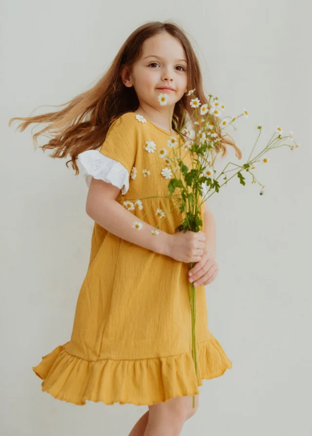 Lilly & Sid Organic Cotton Yellow Floral Applique Dress (0-8 Years)