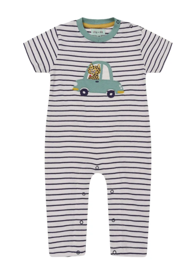 Lilly & Sid Organic Cotton Multicoloured Car Applique Romper (0-12 Months)