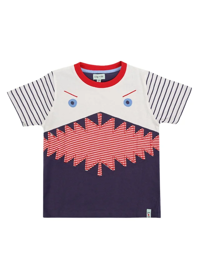Lilly & Sid Organic Cotton Multicoloured Shark Applique T-Shirt (24 Months- 8 Years)