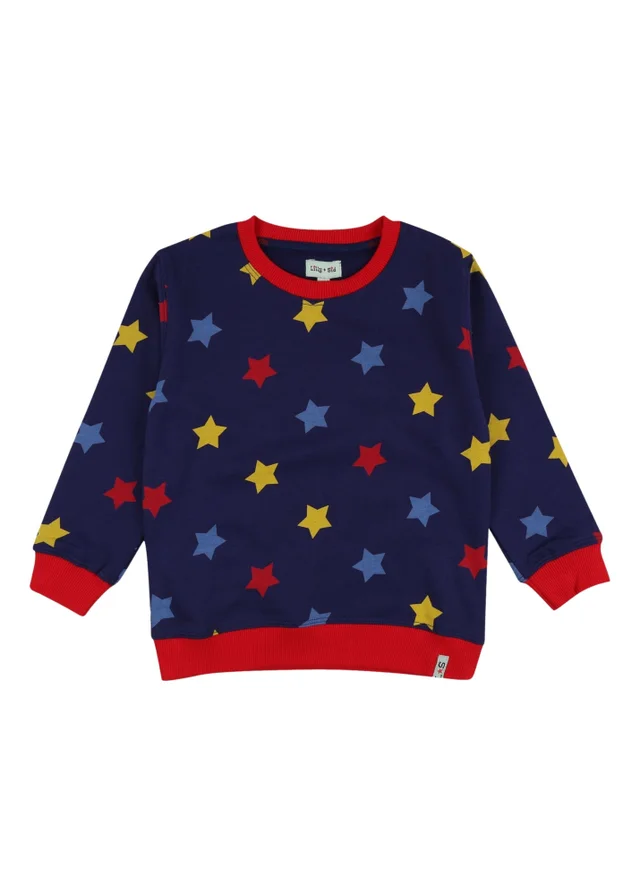 Lilly & Sid Organic Cotton Navy Star Print Sweatshirt (0-8 Years)