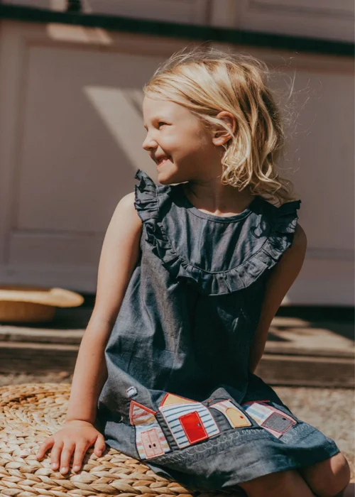 Lilly & Sid Organic Cotton Grey Beach Hut Applique Dress (24 Months- 8 Years) - Age 2-3 Years Image 2