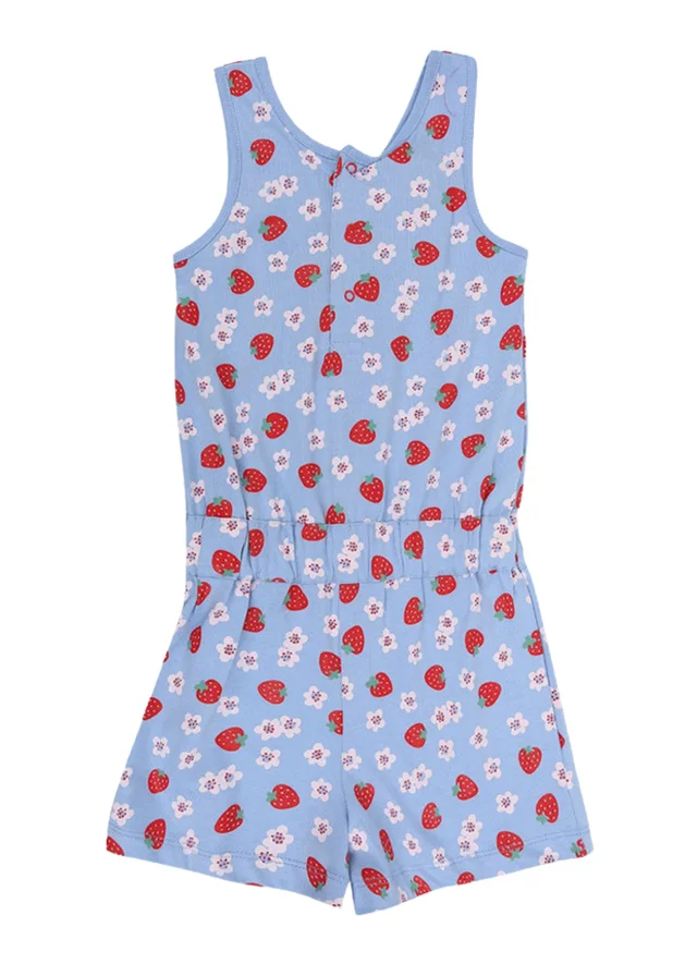 Lilly & Sid Organic Cotton Blue Strawberry Print Playsuit (24 Months- 8 Years)