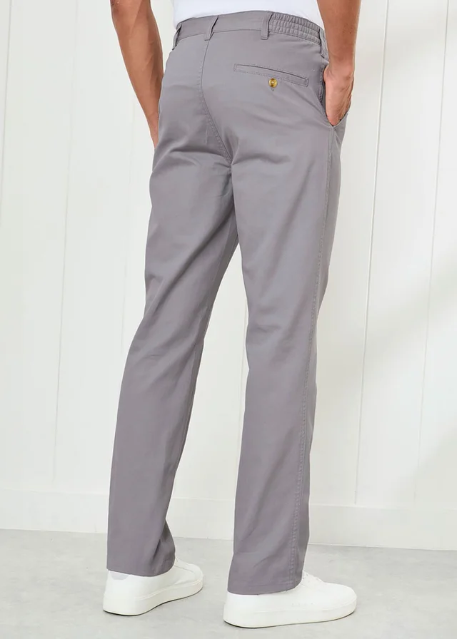 Cotton Traders Soft Grey Flat Front Comfort Trousers