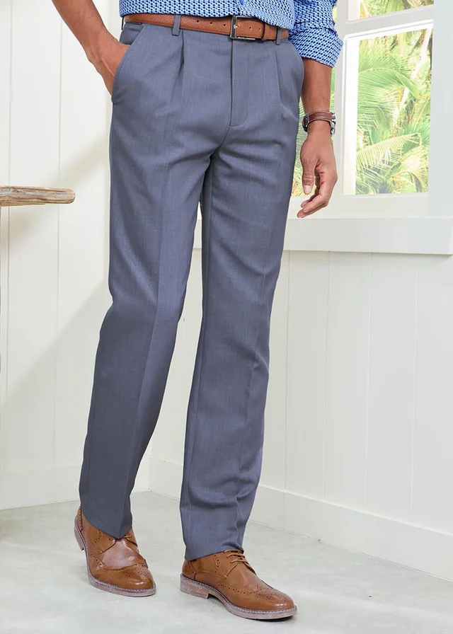 Cotton Traders Washed Blue Pleat Front Supreme Easy-Care Trousers