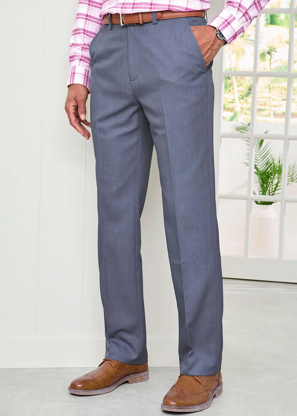 Cotton Traders Washed Blue Flat Front Supreme Easy-Care Trousers - 46/L31 Image 1