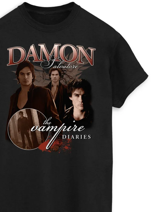 Spiral Galaxy The Vampire Diaries Damon Black Boyfriend Fit Graphic T-Shirt - XXL Image 2