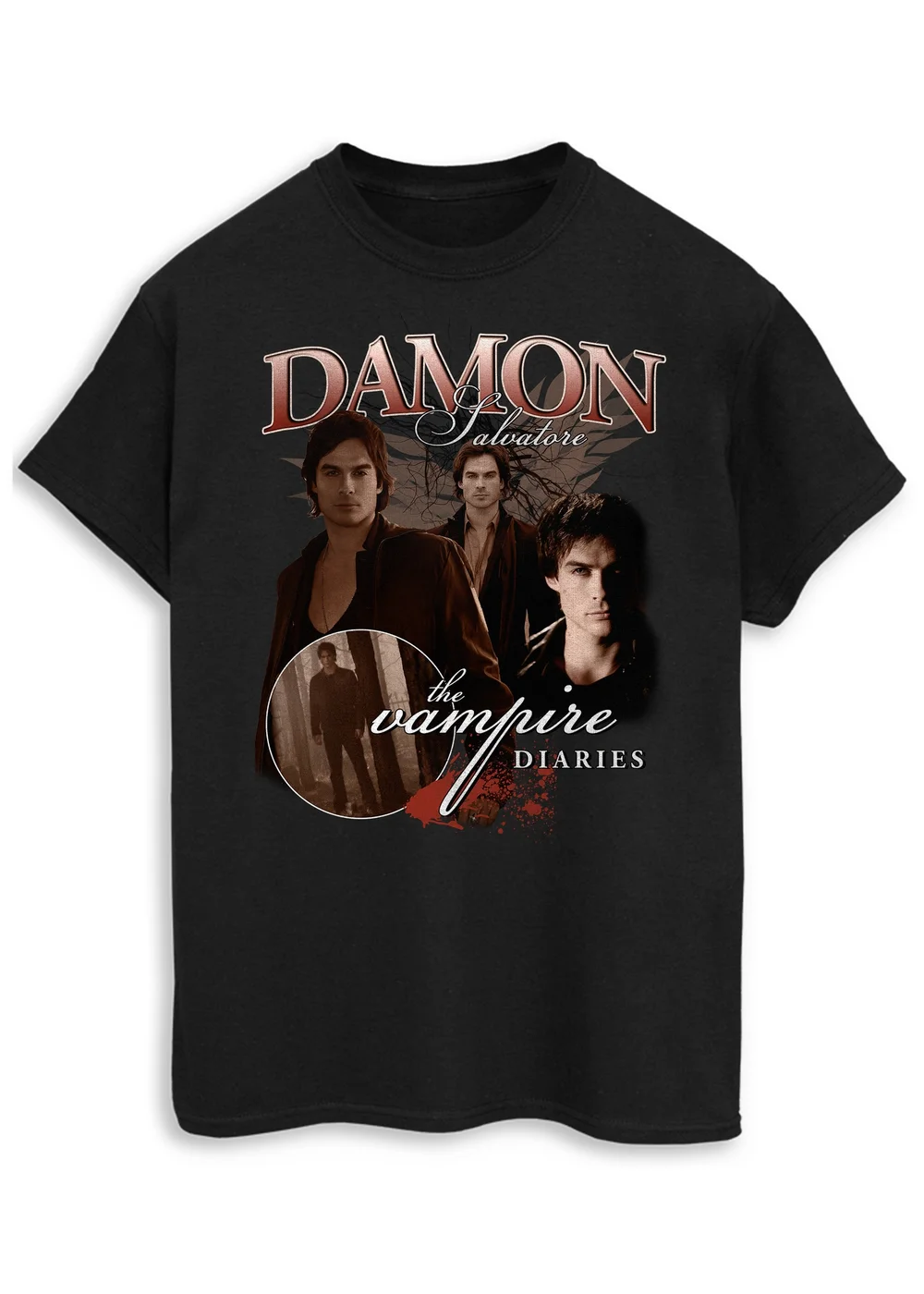 Spiral Galaxy The Vampire Diaries Damon Black Boyfriend Fit Graphic T-Shirt - XXL Image 1