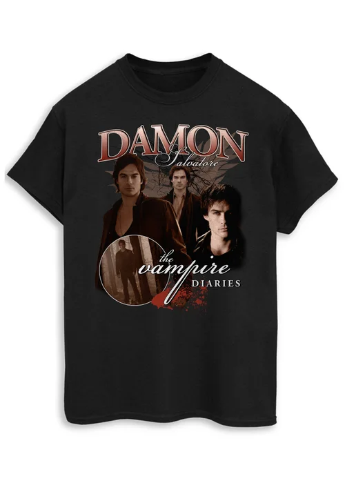 Spiral Galaxy The Vampire Diaries Damon Black Boyfriend Fit Graphic T-Shirt - XXL Image 1