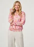 Izabel London Pink Floral Shirred 3/4 Sleeve V-Neck Blouse - L Image 1