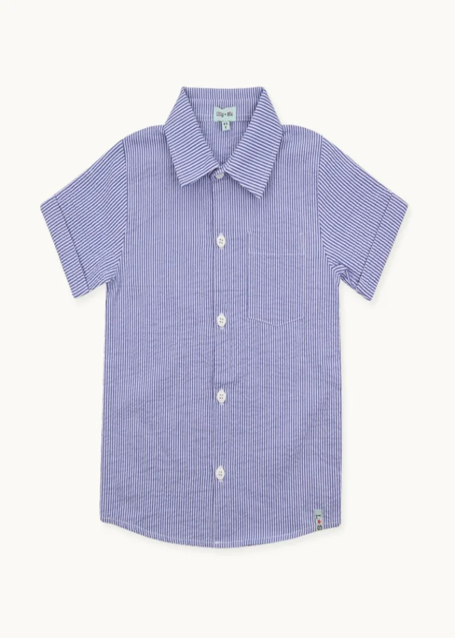 Lilly & Sid Organic Cotton Blue Stripe Print Shirt (24 Months- 8 Years)