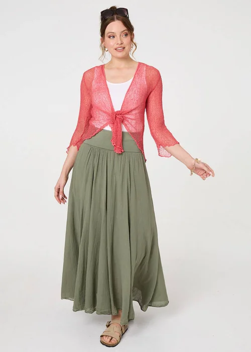 Izabel London Coral Sheer 3/4 Sleeve Open Front Cardigan - One Size Image 4