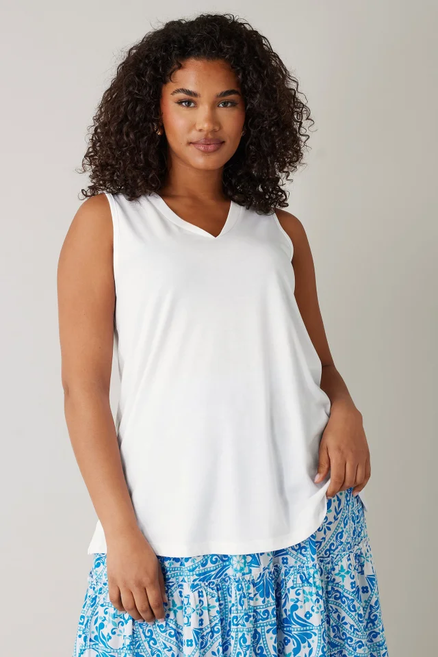 Evans Curve White Modal Rich Vest Top