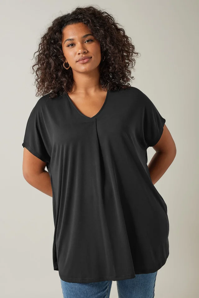 Evans Curve Black Pleat Front Modal Rich Top