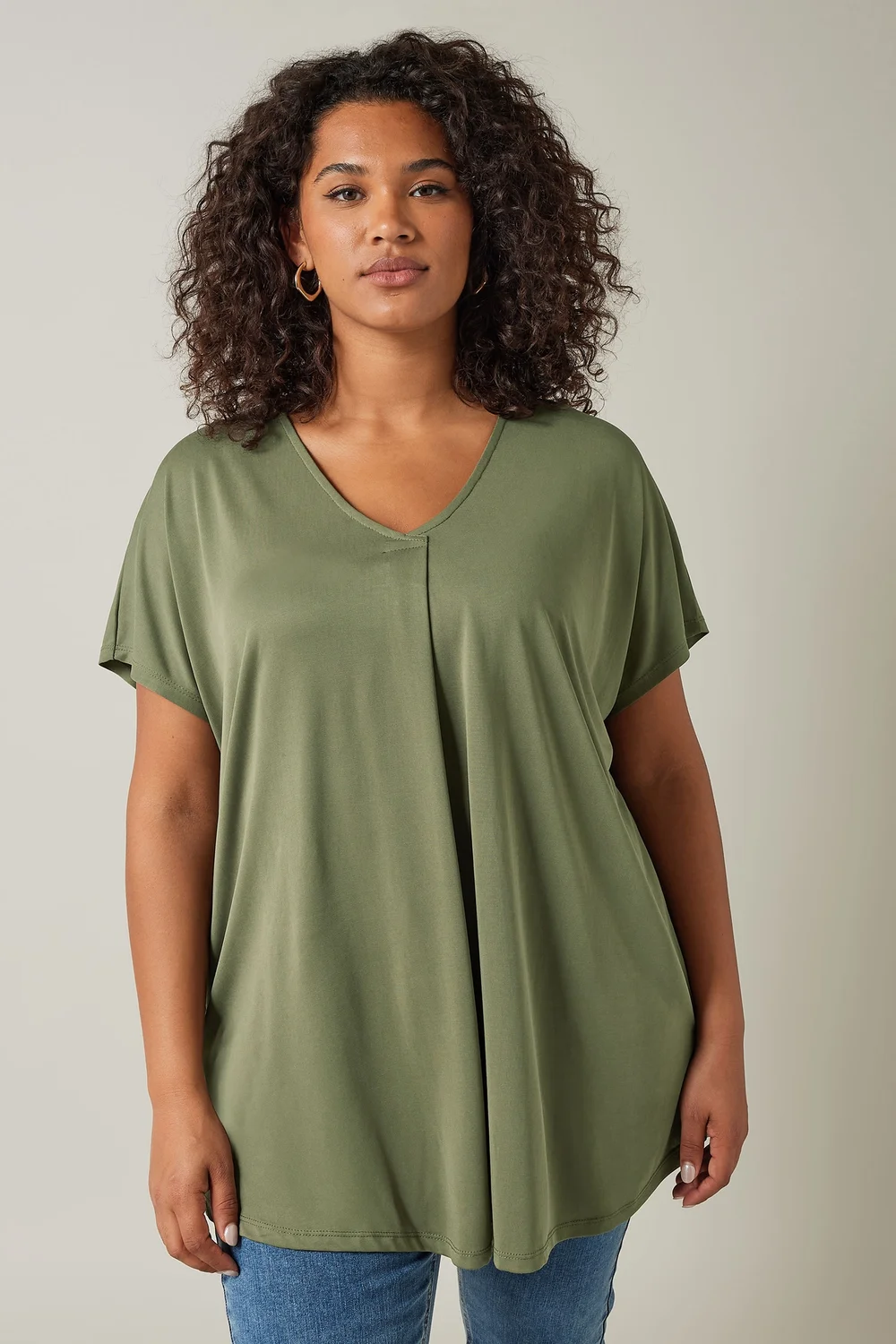 Evans Curve Khaki Green Pleat Front Modal Rich Top - Size 30-32 Image 1