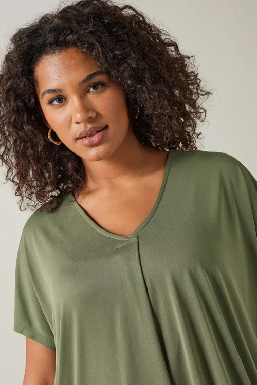 Evans Curve Khaki Green Pleat Front Modal Rich Top - Size 30-32 Image 4