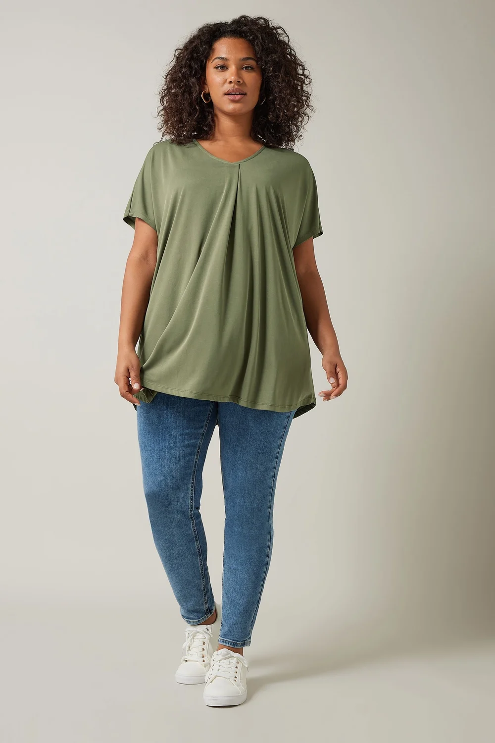 Evans Curve Khaki Green Pleat Front Modal Rich Top - Size 30-32 Image 2