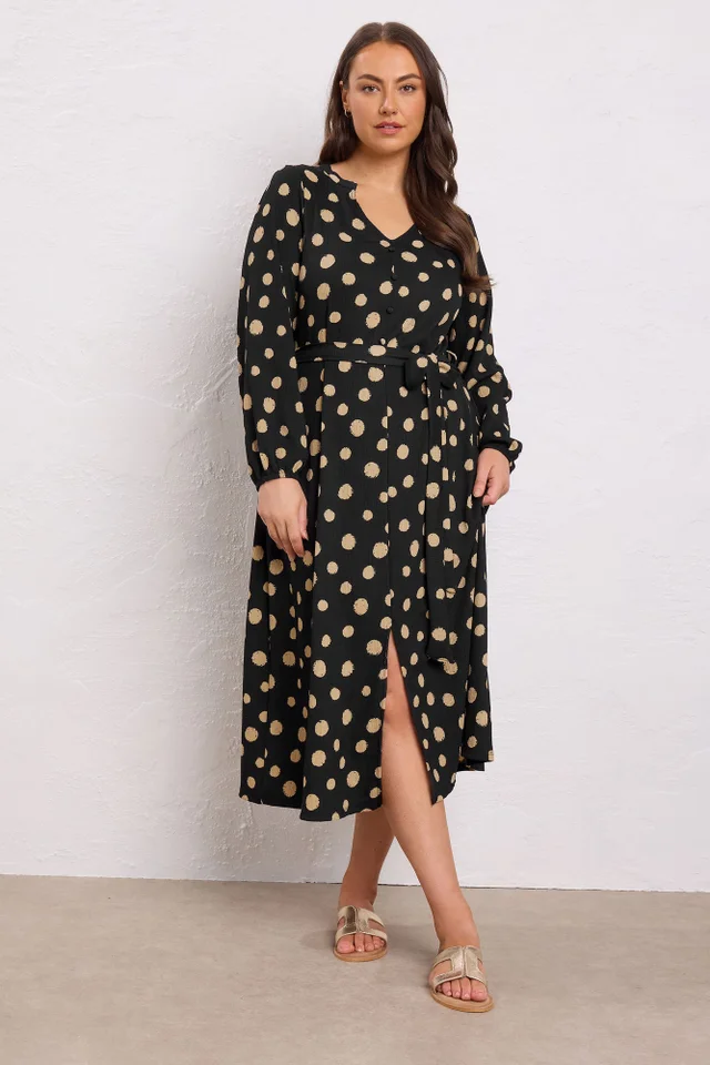 Evans Curve Black Spot Print Split Front Dress