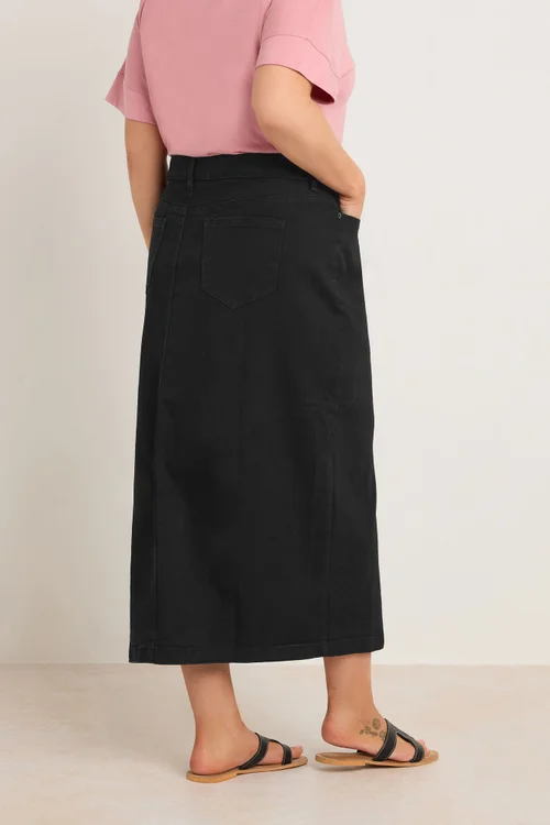 Evans Curve Black Button Through Denim Maxi Skirt - Size 26-28 Image 3
