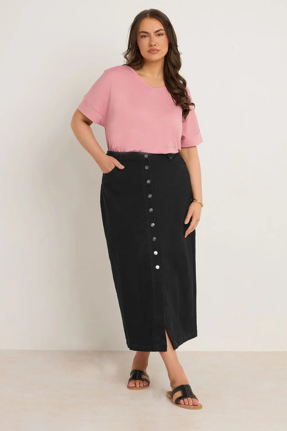 Evans Curve Black Button Through Denim Maxi Skirt - Size 26-28 Image 2