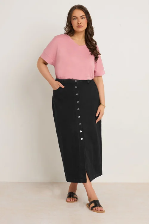 Evans Curve Black Button Through Denim Maxi Skirt - Size 26-28 Image 2