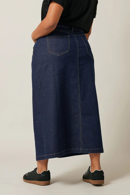 Evans Curve Indigo Blue Button Through Denim Maxi Skirt - Size 22-24 Image 4