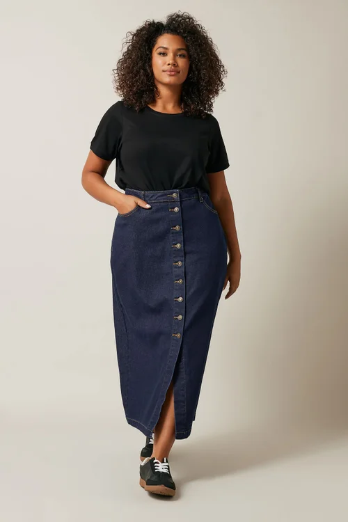 Evans Curve Indigo Blue Button Through Denim Maxi Skirt - Size 22-24 Image 2