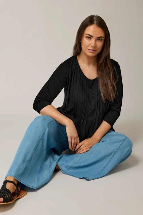 Evans Curve Black Pintuck Modal Rich Top - Size 26-28 Image 4