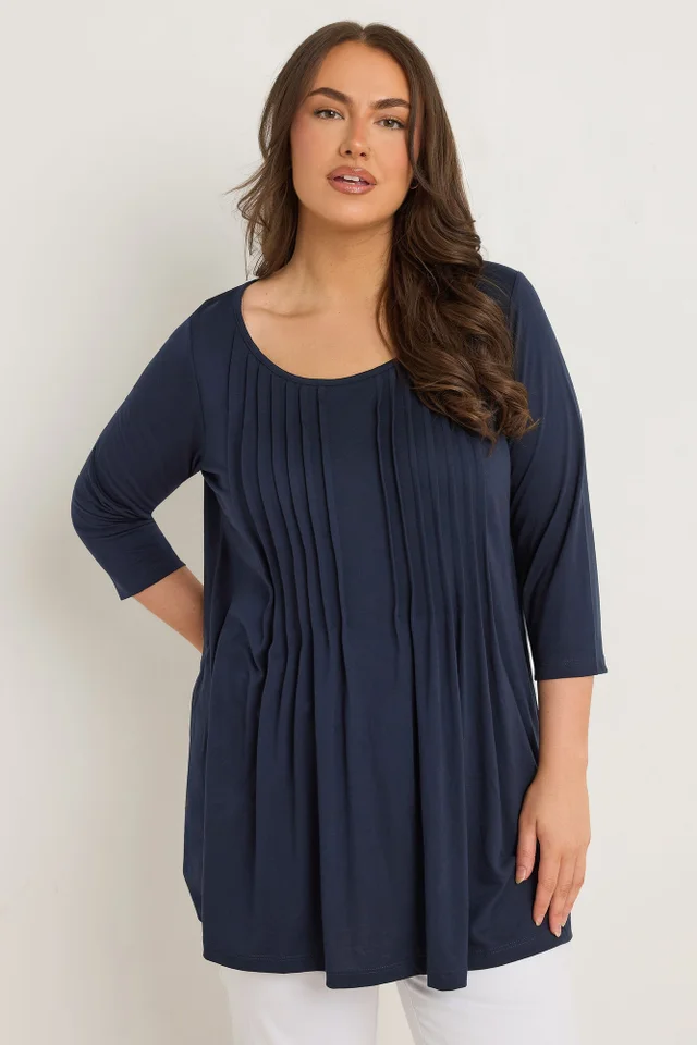 Evans Curve Navy Blue Pintuck Modal Rich Top