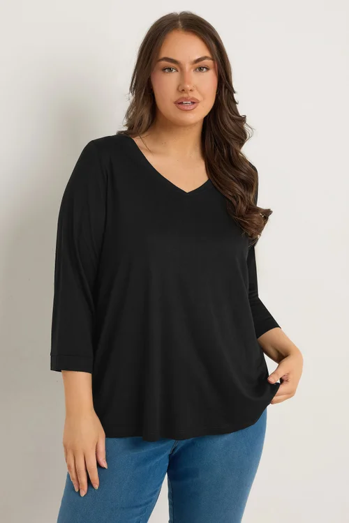 Evans Curve Black V-Neck Modal Rich Top - Size 22-24 Image 1