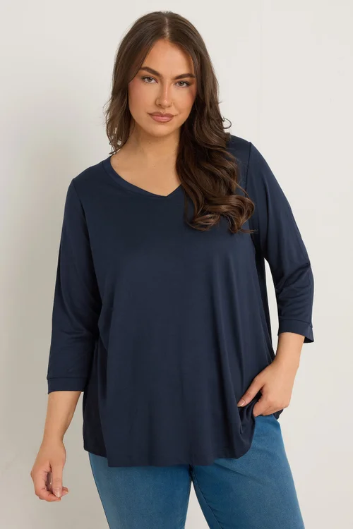 Evans Curve Navy Blue V-Neck Modal Rich Top - Size 26-28 Image 2