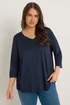 Evans Curve Navy Blue V-Neck Modal Rich Top - Size 26-28 Image 2