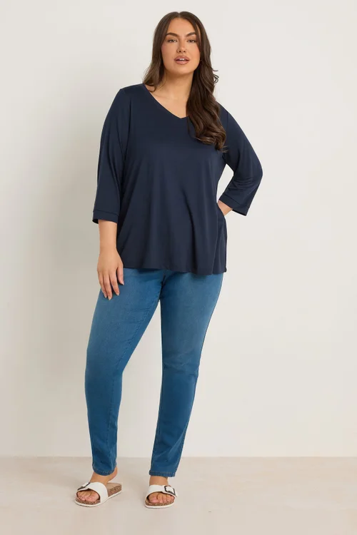 Evans Curve Navy Blue V-Neck Modal Rich Top - Size 26-28 Image 3