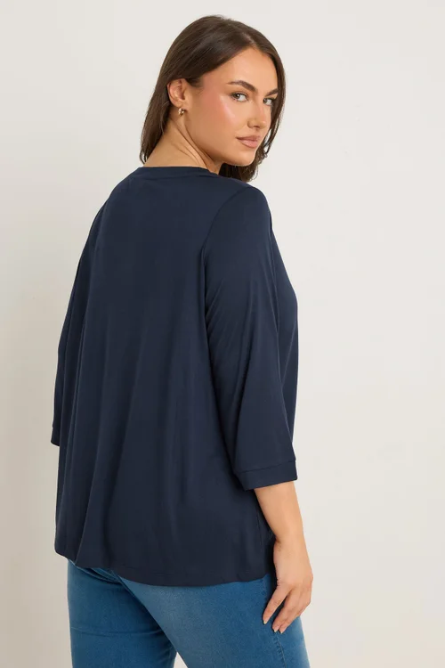 Evans Curve Navy Blue V-Neck Modal Rich Top - Size 26-28 Image 4