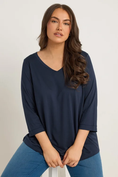 Evans Curve Navy Blue V-Neck Modal Rich Top - Size 26-28 Image 1