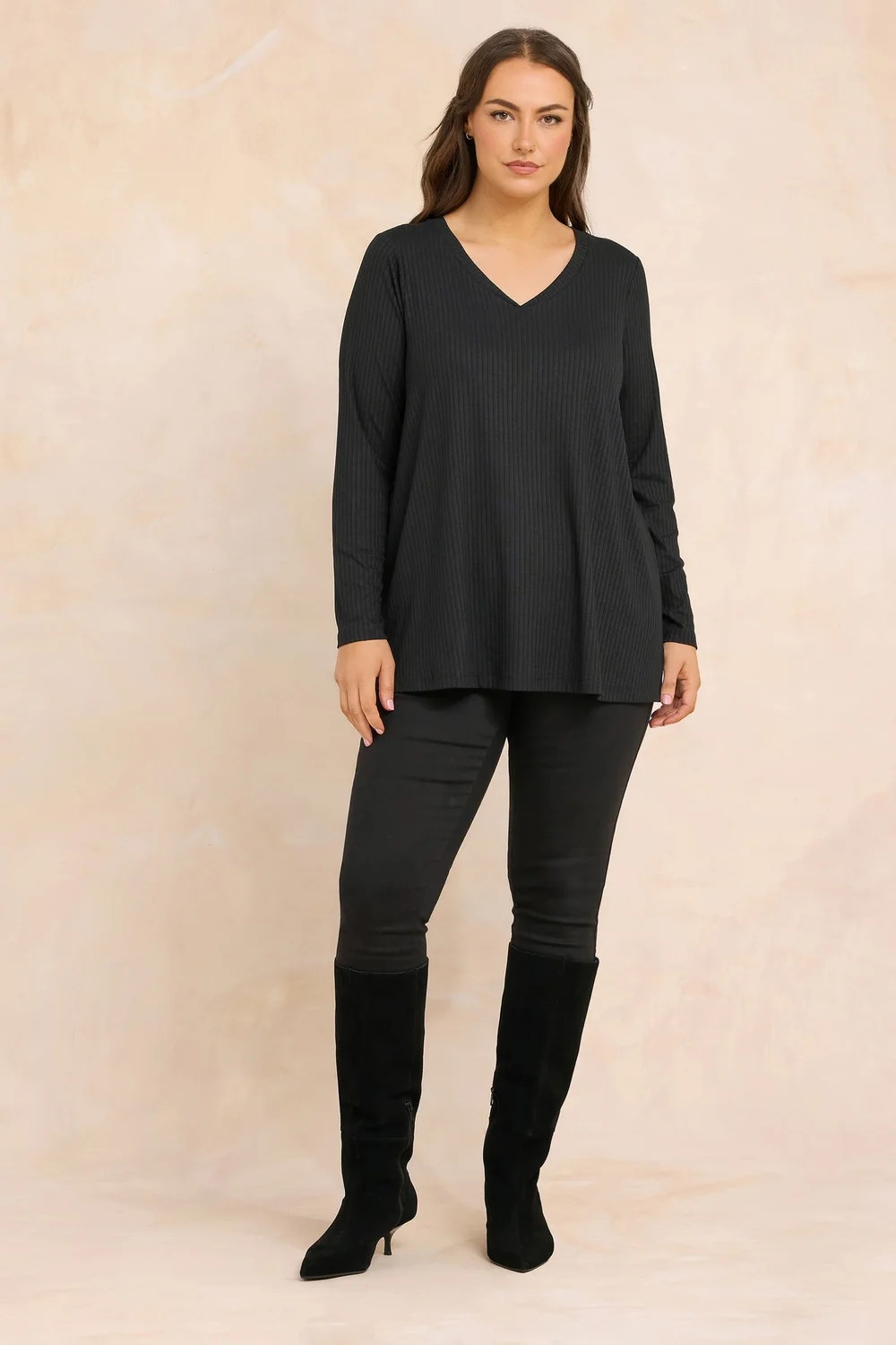 Evans Curve Black Premium Ribbed Modal Blend Swing Top - Size 22-24 Image 2