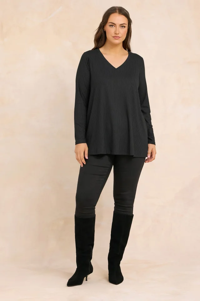 Evans Curve Black Premium Ribbed Modal Blend Swing Top