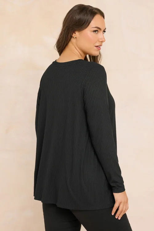 Evans Curve Black Premium Ribbed Modal Blend Swing Top - Size 22-24 Image 3