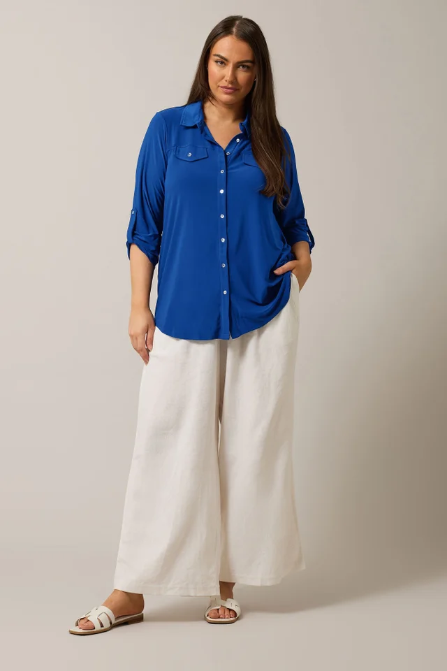 EVANS Curve Cobalt Blue Tab Sleeve Blouse