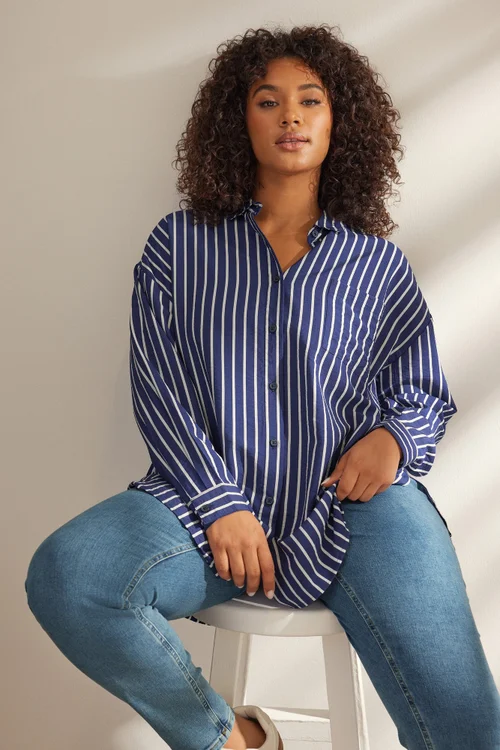 EVANS Curve Blue & White Stripe Girlfriend Shirt - Size 18 Image 1
