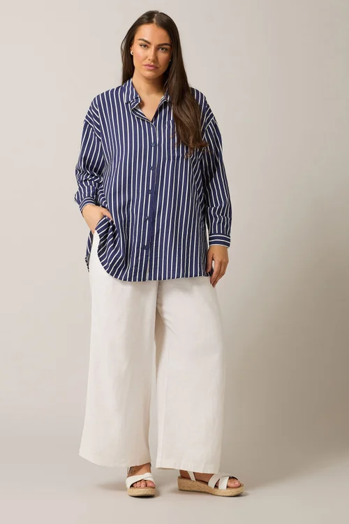 EVANS Curve Blue & White Stripe Girlfriend Shirt - Size 18 Image 3